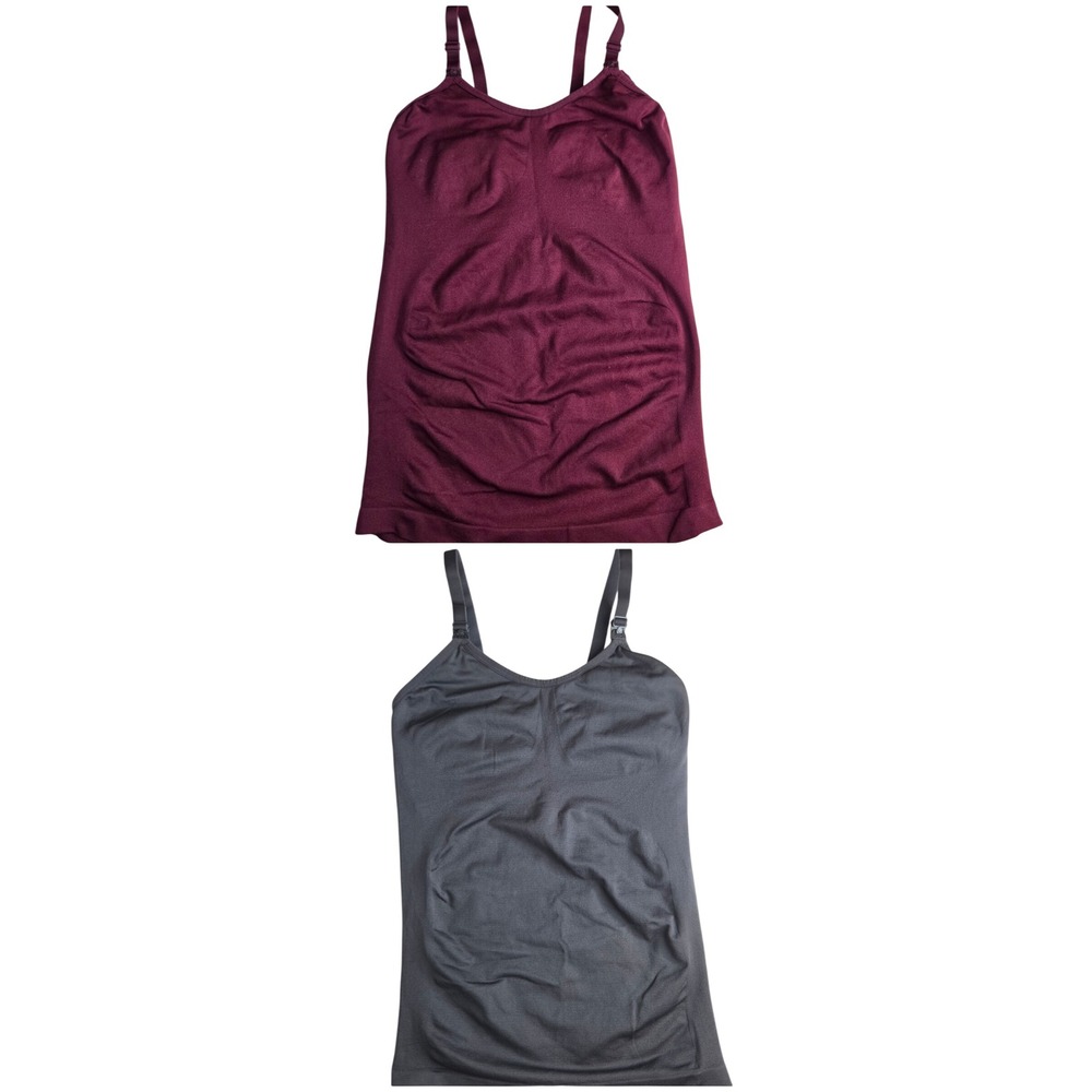 Lot of 2 Seamless Maternity Nursing Camisole Tanks Grey Burgundy Small Bodycon